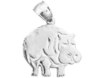 Rhodium Plated 925 Sterling Silver Silhouette Hippopotamus Charm