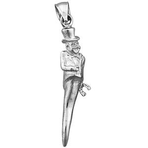 Rhodium Plated 925 Sterling Silver 3D Leprechaun Italian Horn Pendant