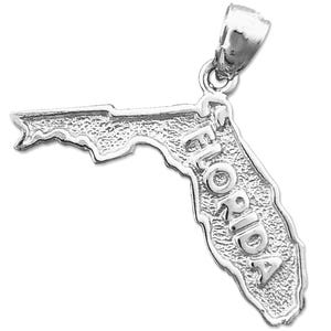 Rhodium Plated 925 Sterling Silver Florida State Map Pendant