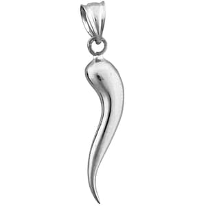 Rhodium Plated 925 Sterling Silver 3D Italian Horn Charm