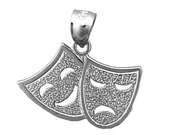 Rhodium Plated 925 Sterling Silver 20MM Tragedy Comedy Drama Masks Charm