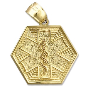 14K Gold Rod of Asclepius with Star of Life Charm