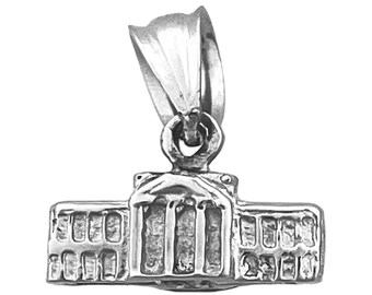 Rhodium Plated 925 Sterling Silver 3D White House Washington DC Charm