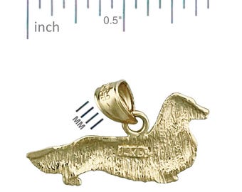 14K Yellow Gold Diamond-Cut Dachshund Dog Charm Pendant - Brushed Finish, No Engraving, 1.7g, 19x20mm - View #7