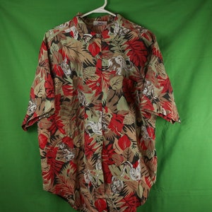 Vintage 80s/90s Alfred Paquette Short Sleeve Button Up Hawaiian Shirt All Over Print Made in USA Large / Floral Animals Monkeys Elephants