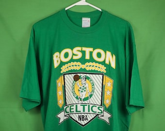 Vtg Deadstock 90s Vintage Boston Celtics T-Shirt Artex XL Green Made in USA Single Stitch NBA Poly/Cotton Blend 80s