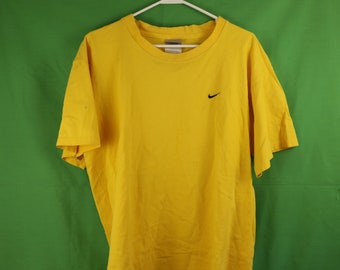 Vintage Y2K Nike Grau Tag Mini Swoosh T-Shirt Medium Bestickt Klein Karo 90er Jahre