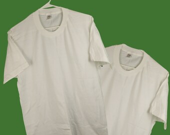 TWOFER! Vintage 90s Jockey Plain White T-Shirt Large Classic Combed Cotton Made in USA Blank 80s E.U.C. Like NOS