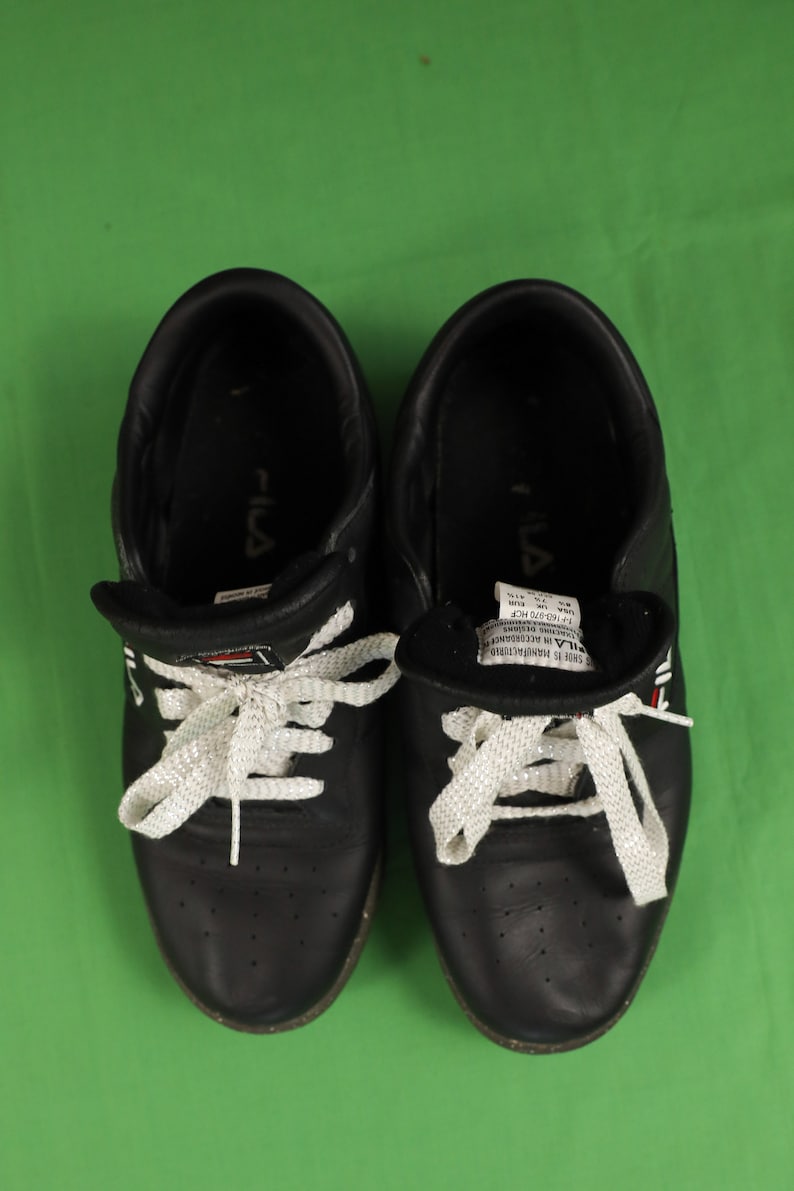 Vintage 90s FILA Tennis Shoes Sneakers Black / Glitter Leather Size 8.5 1996 image 5