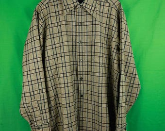 Camisa de franela Pendleton vintage de los años 60/70, manga larga, botones, talla XL, fabricada en EE. UU., cuello grande, lana virgen verde, marrón y tostado.