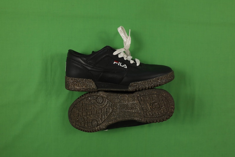 Vintage 90s FILA Tennis Shoes Sneakers Black / Glitter Leather Size 8.5 1996 image 1