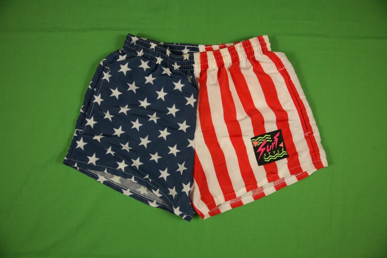 80s style swim trunks