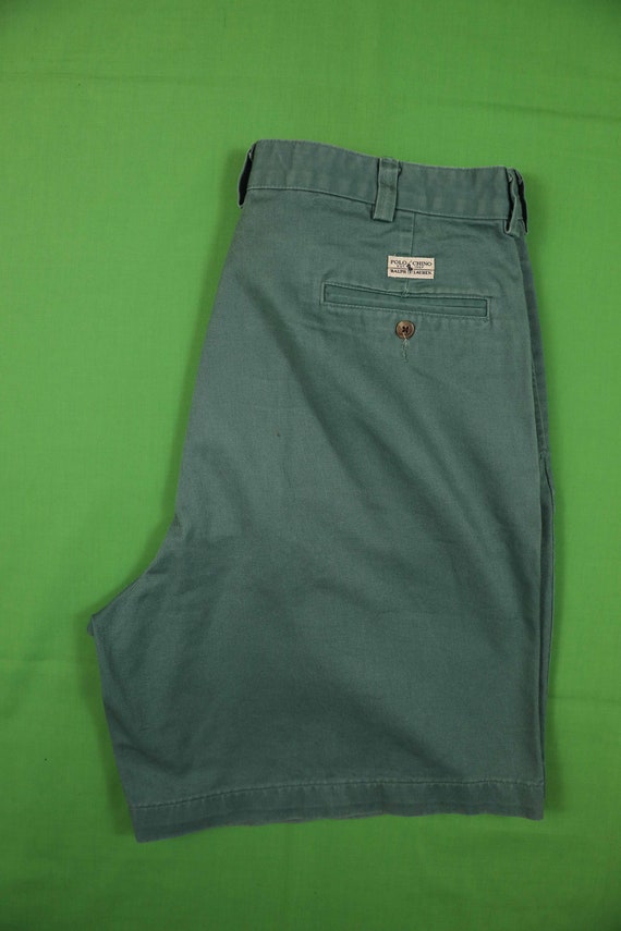 Vintage 90s Polo Ralph Lauren Chino Shorts Green 36 Made in USA 34W  Measured / Relaxed Baggy Flat Front Khaki 
