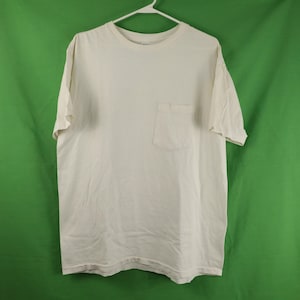Camiseta vintage Gap de los años 90 con bolsillo, blanca, con una sola costura, talla pequeña, fabricada en EE. UU., lisa y sin rematar