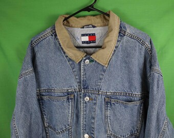Vintage 90s Tommy Hilfiger Denim Coat Button Down Jean Jacket XXL