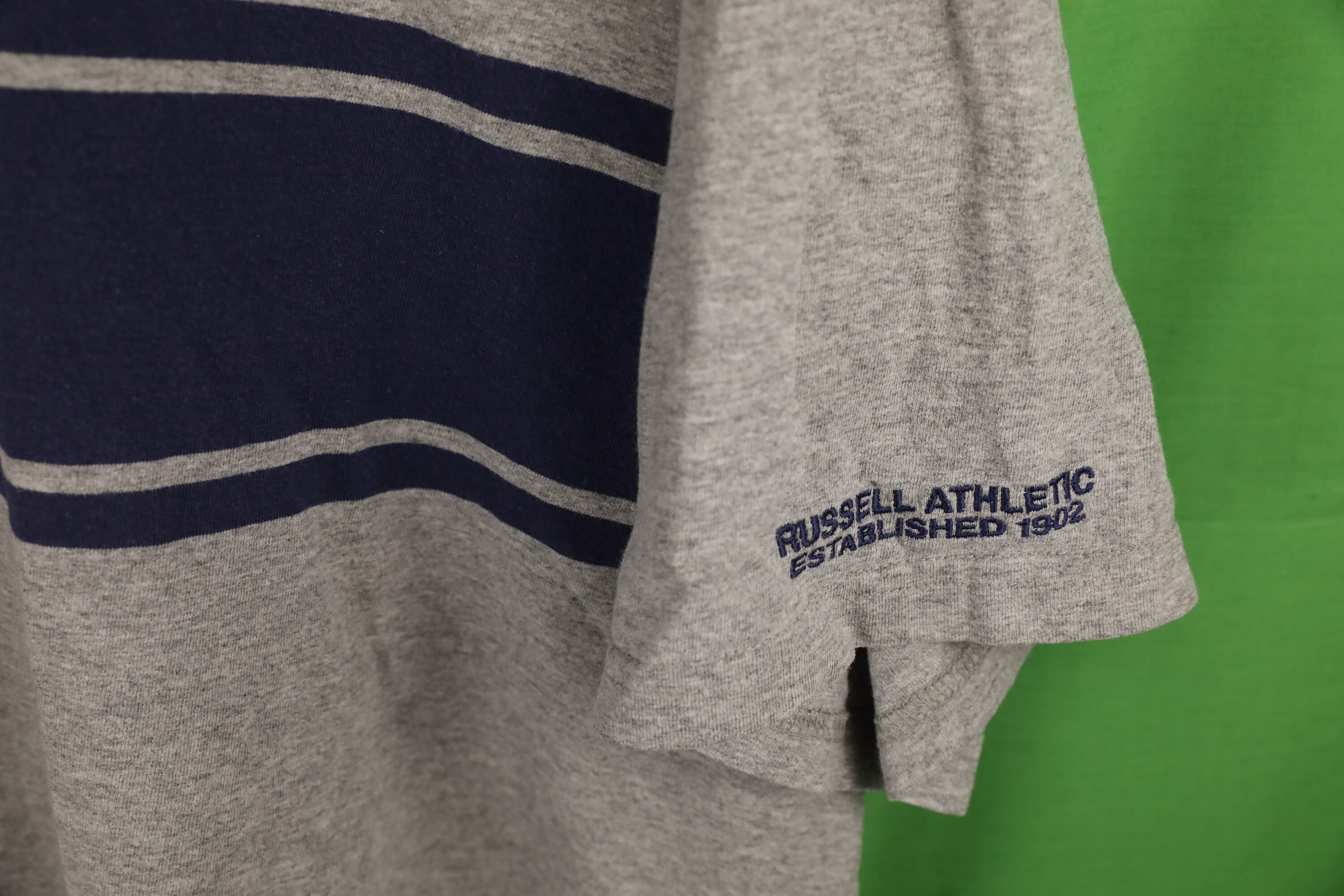 Vintage Russell Athletic Pro Cotton Striped T-shirt XL Gray
