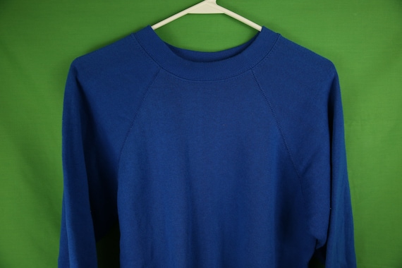 Vtg 80s Tultex Raglan Crewneck Sweatshirt Blue Me… - image 2