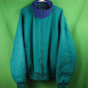 Vintage 90-tals St. John's Bay SJB Fleecejacka Turkos XXL / LL Bean Eddit Bauer Outdoor Tvåfärgad Blågrön