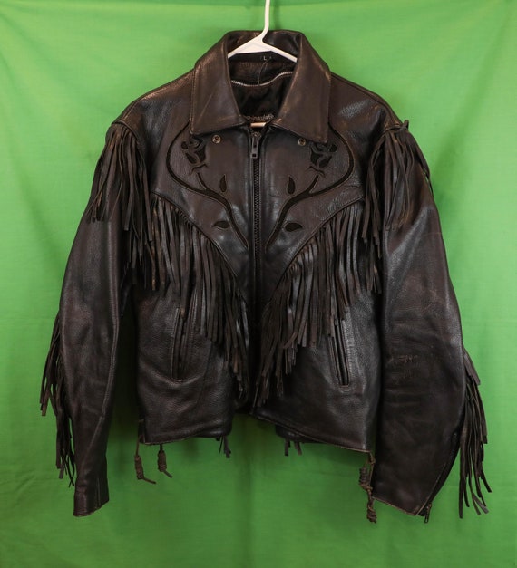 90s vintage rose fringe leather jacket