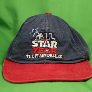 Vintage 90s Plain Dealer Snapback Hat Cap Cleveland Ohio 1997 MLB All Star Game Made in USA Red Blue Cleveland Indians