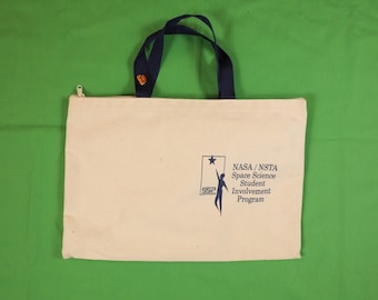 Vintage 90s NASA Tote Bag NTSA Space ScienceStudent Involvement Program With Pin 1998 Made in USA Crowd Specialties Natural