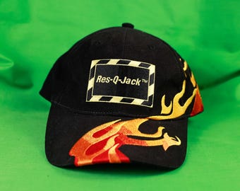 Gorra de béisbol vintage Res-Q-Jack Flame promocional con correa ajustable en la parte trasera