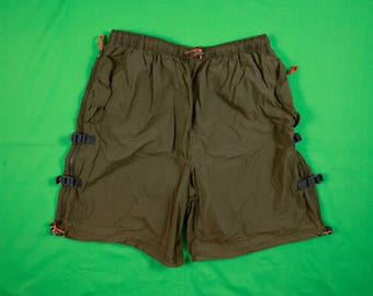 Vintage Y2K Athletic Works Full Zip Nylon Cynch Shorts XL Green / Gorp Rave Skate Utility