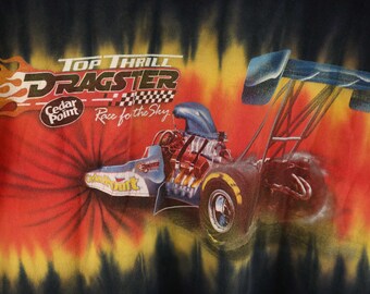 Vintage Y2K Top Thrill Dragster Tie-dye T-shirt Small Fit Black