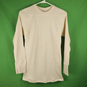Vintage 70s Hantex Mills Waffle Thermal Shirt Long Sleeve Base Layer Medium Made in USA Cream Long Johns