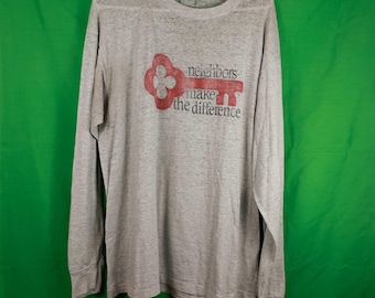 Vintage 80s/90s Key Bank Society Long Sleeve T-Shirt XL Gray Single Stitched Made in USA / THRASHED Worn Thin See Through Cleveland Ohio