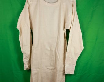 Vintage 70s K Mart Waffle Thermal Long Sleeve Shirt Base Layer XL Cream/Natural Made in USA 100% Cotton
