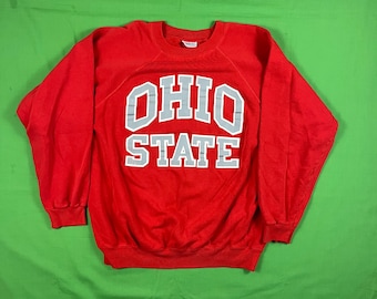 Vintage 80s Ohio State Buckeyes Raglan Crewneck Sweatshirt Red Medium Made in USA Hanes OSU NCAA Football Columbus