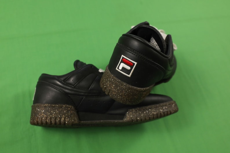 Vintage 90s FILA Tennis Shoes Sneakers Black / Glitter Leather Size 8.5 1996 image 8