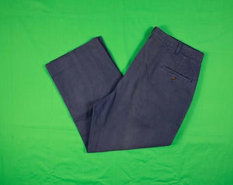 Vintage 80s/90s Polo Ralph Lauren Pleated Chino Pants Navy Blue Faded 100% Cotton Made in USA Hemmed Meas.38x26