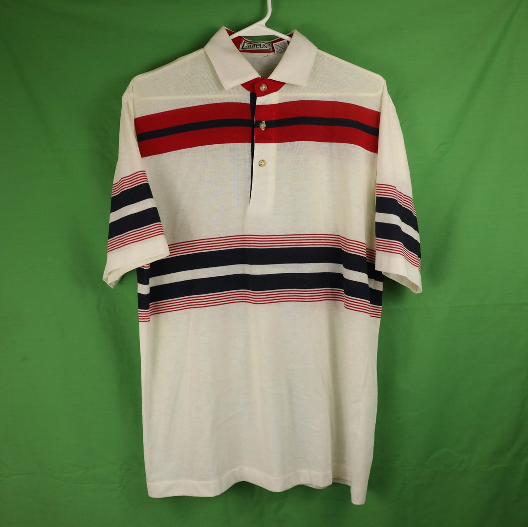 Vintage 80s Aureus Striped Polo Shirt Medium Soft Single Stitch Made in ...