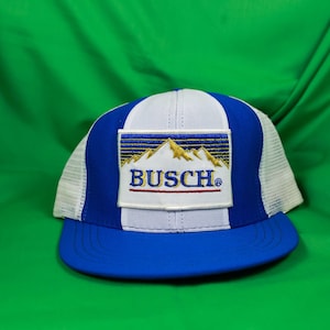 Vintage 70s/80s Busch Beer Trucker Hat Mesh Cap One Size Made in USA Blue / White