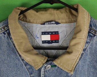 Vintage 90s Tommy Hilfiger Denim Coat Button Down Jean Jacket XXL