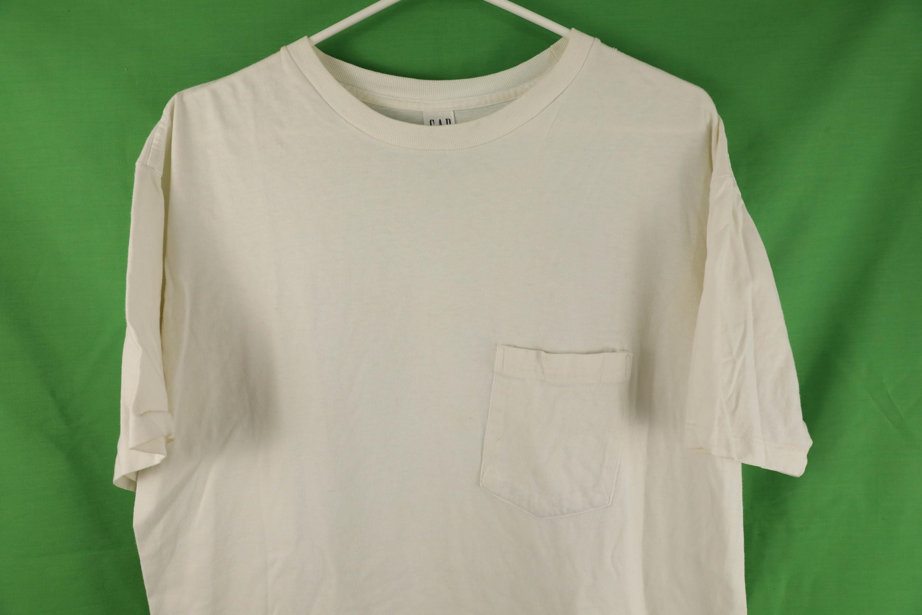 Vintage 90s Gap Pocket T-shirt White Single Stitched Small Made in
