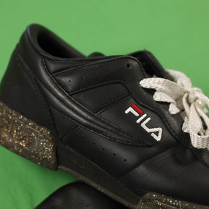Vintage 90s FILA Tennis Shoes Sneakers Black / Glitter Leather Size 8.5 1996 image 3