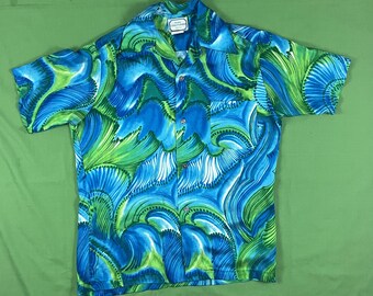 Vintage 60s Mark Christopher Hawaii Hawaiian Button Down Shirt Sleeve Shirt Acrylic