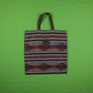 Vintage Azteken Stoffbeutel Mittelblau Rot 40 x 40 cm / Streifenmuster / Velcro Muster / Tasche / 80er 90er