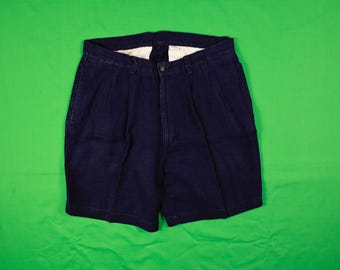 Vintage 90s American Eagle 100% Linen Shorts Pleated Navy Blue 32x8 Relaxed Fit