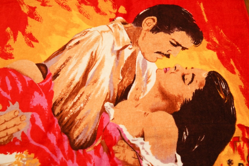 80s Gone With The Wind Beach Towel 30x60 Vintage 30s Retro Classic Cinema Movie Memorabilia Clark Gable Renaissance Tag