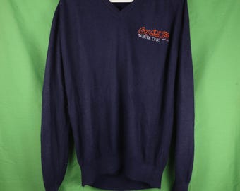 Suéter vintage de cuello en V de Coca Cola Foods Geneva Ohio de los años 80/90, acrílico, azul marino, talla grande.