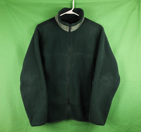 Vintage 90s Lands End Green Fleece Jacket Polar Tech Zip up
