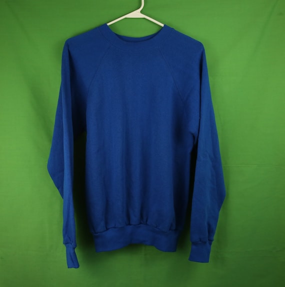 Vtg 80s Tultex Raglan Crewneck Sweatshirt Blue Me… - image 1