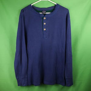 Vintage 90s Duofold Two Layer Henley Thermal Shirt Long Sleeve Medium Made in USA Navy Blue River Driver