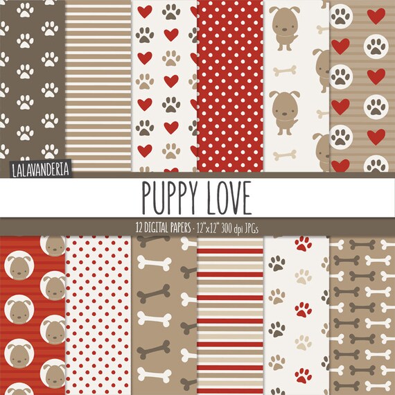 Puppy Digital Paper Pack Baby Dog Paws And Bones Patterns Etsy