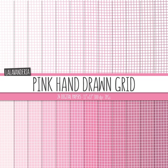 Grid Digital Paper Pack. Pink Hand Drawn Graph Backgrounds. | Etsy