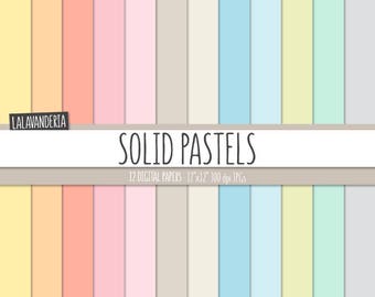 Solid Pastel Colors Digital Paper Pack. Pastel Plain Backgrounds. Soft Colors Papers - Baby Digital Scrapbook - Instant Download